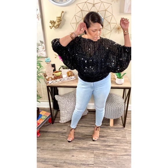 Vintage Bubble Sleeve Sequin Top - Picture 8 of 9